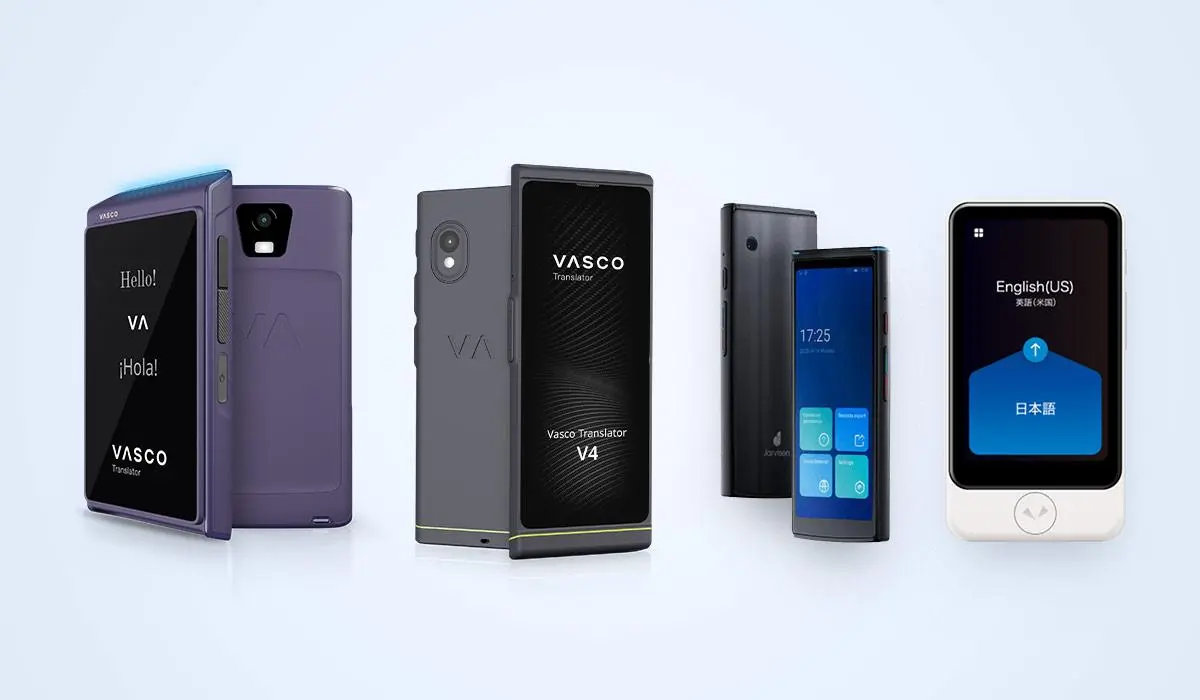 Comparison of handheld translators: Vasco Translator Q1, Vasco Translator V4, Jarvisen and Pocketalk.